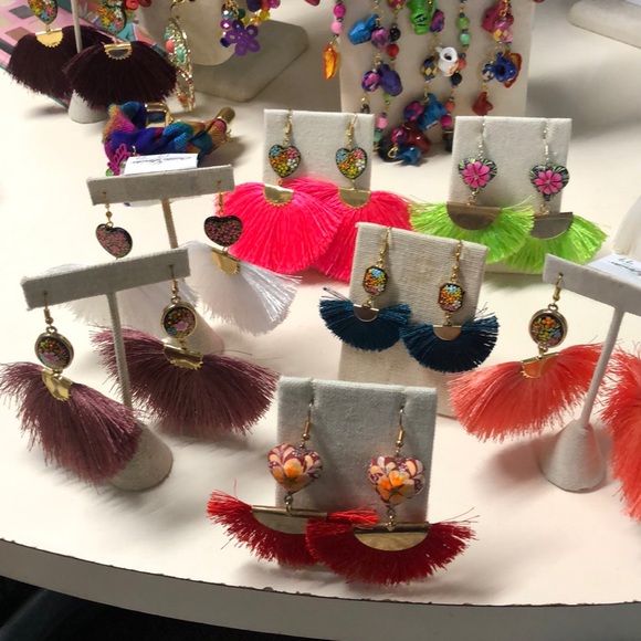 Mexican Hand Painted Tassel Earrings - Picture 6 of 8